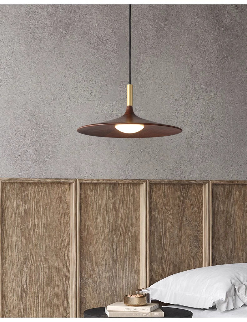 New Chinese-style vintage restaurant flying saucer chandelier, black walnut solid wood wabi-sabi style bedroom headboard bar counter three-head chandelier pic 11