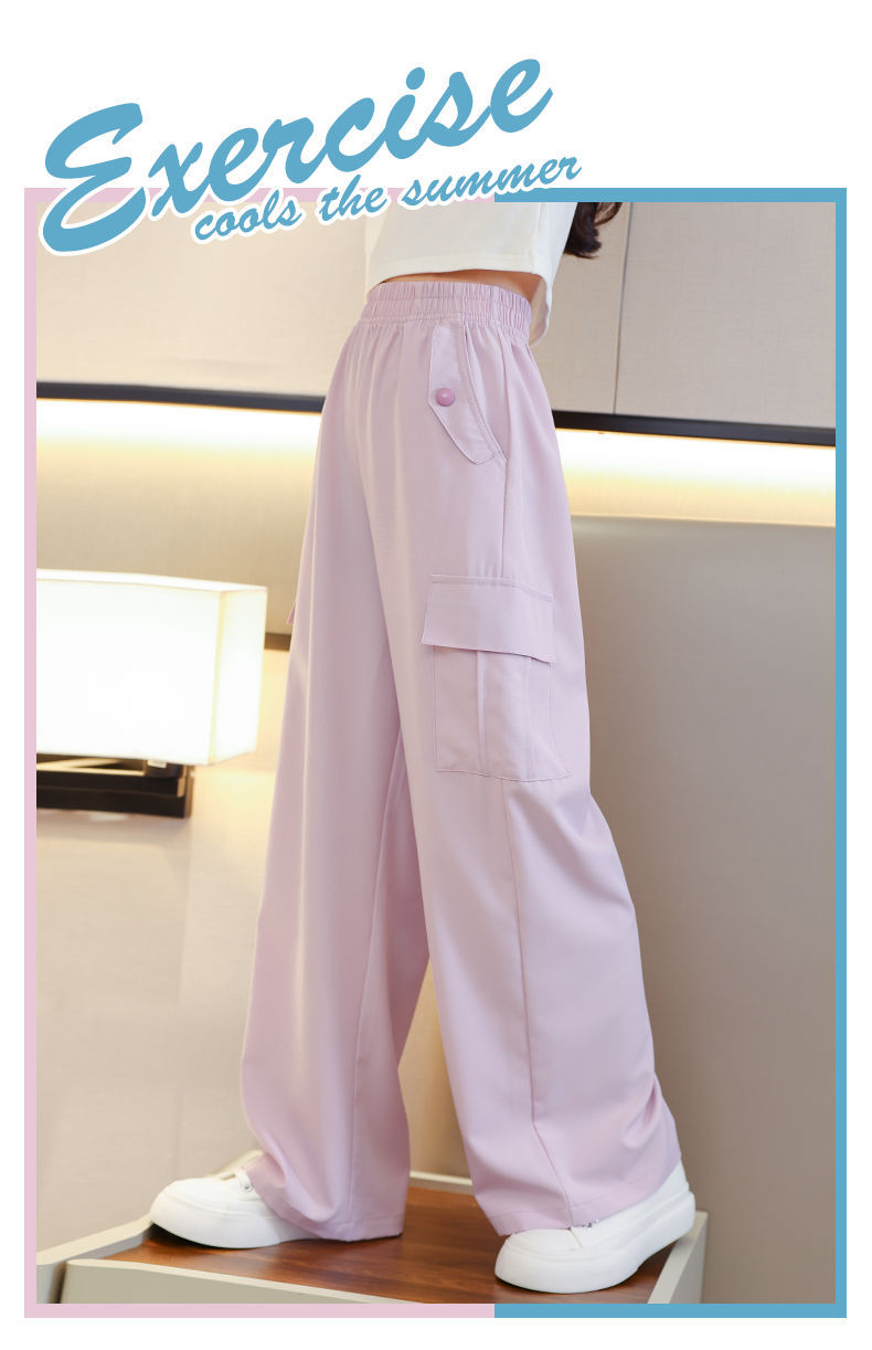 夏季女童阔腿裤儿童裤子冰丝工装裤2024新款防蚊裤女大童夏装长裤详情1