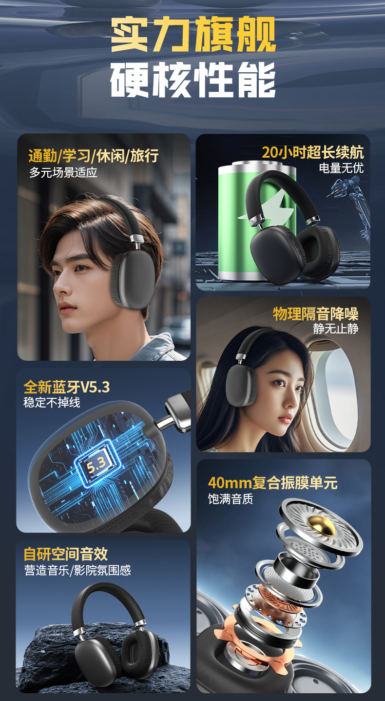 头戴式高端音乐蓝牙耳机不漏音超长续航无线外贸耳麦工厂跨境批发详情5