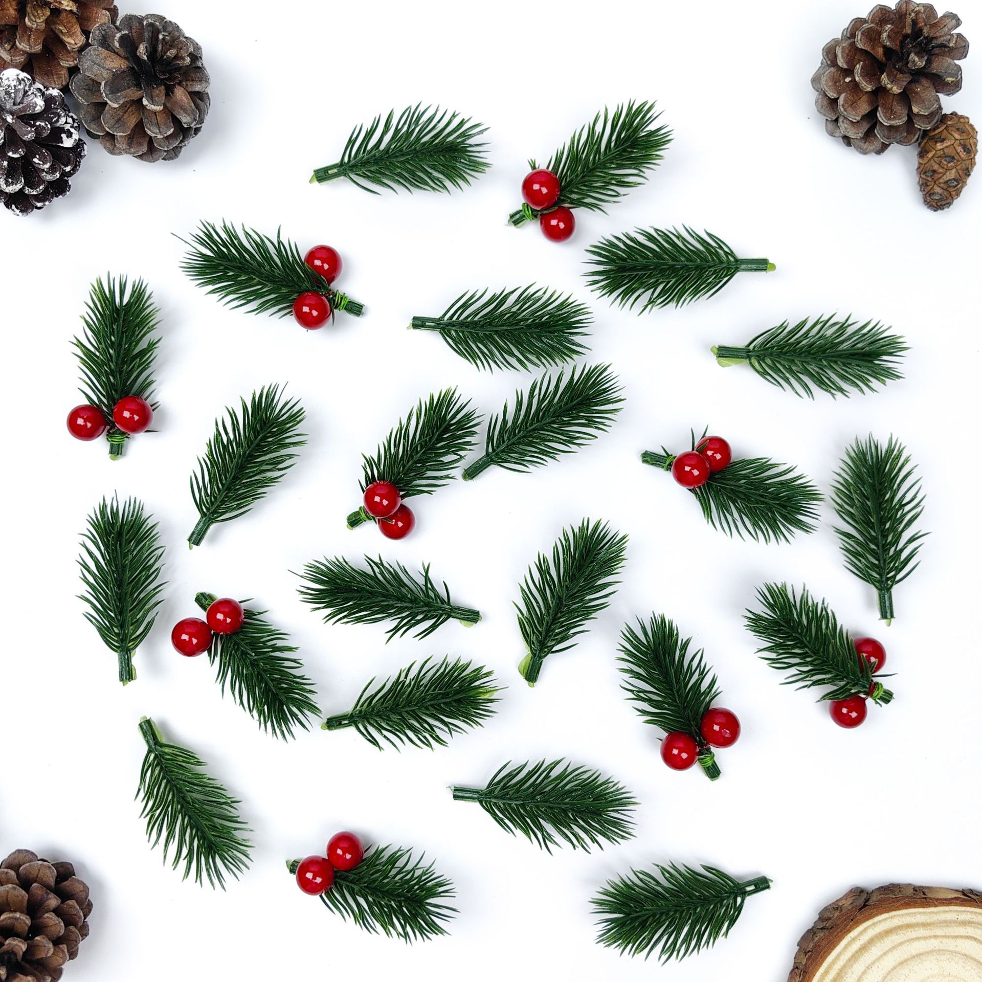 跨境亚马逊松针红果迷你松叶圣诞树配件礼盒装饰仿真花 圣诞装饰详情5