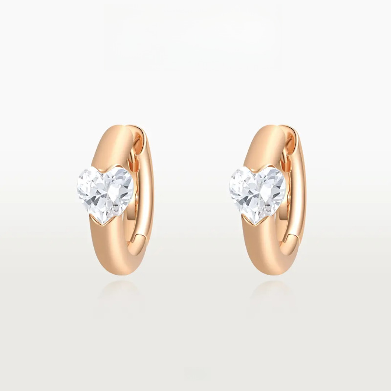 Vintage light luxury retro high-end photosensitive heart-shaped diamond ear buckles, fashionable, elegant, exquisite and versatile vintage earrings pic 3