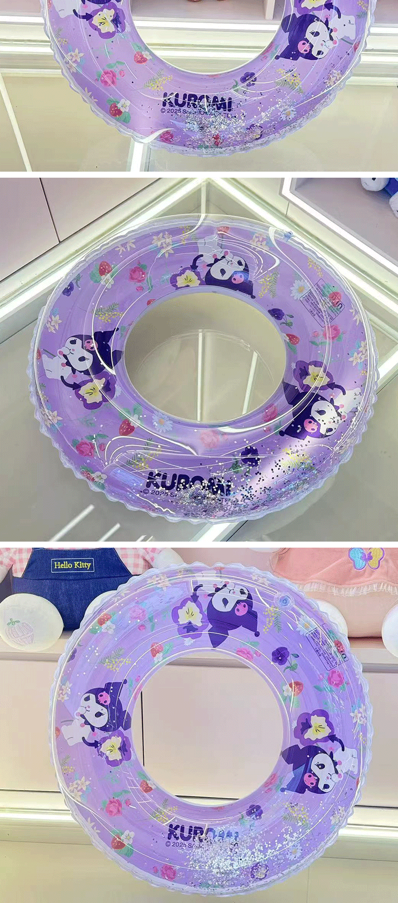 Sanrio transparent inflatable swimming rings, thickened water float rings for adults and children, sequined Kulomi swimming rings wholesale, high-end thickened models, high-quality, environmentally friendly, safe and fast inflatable pic 9