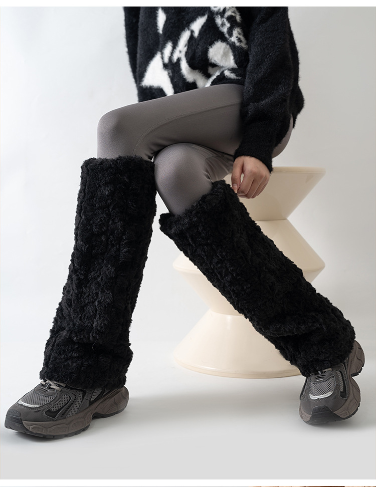 新款秋冬卷毛保暖袜套短款靴套腿套毛绒绒加厚袜套手套两用ins风详情3