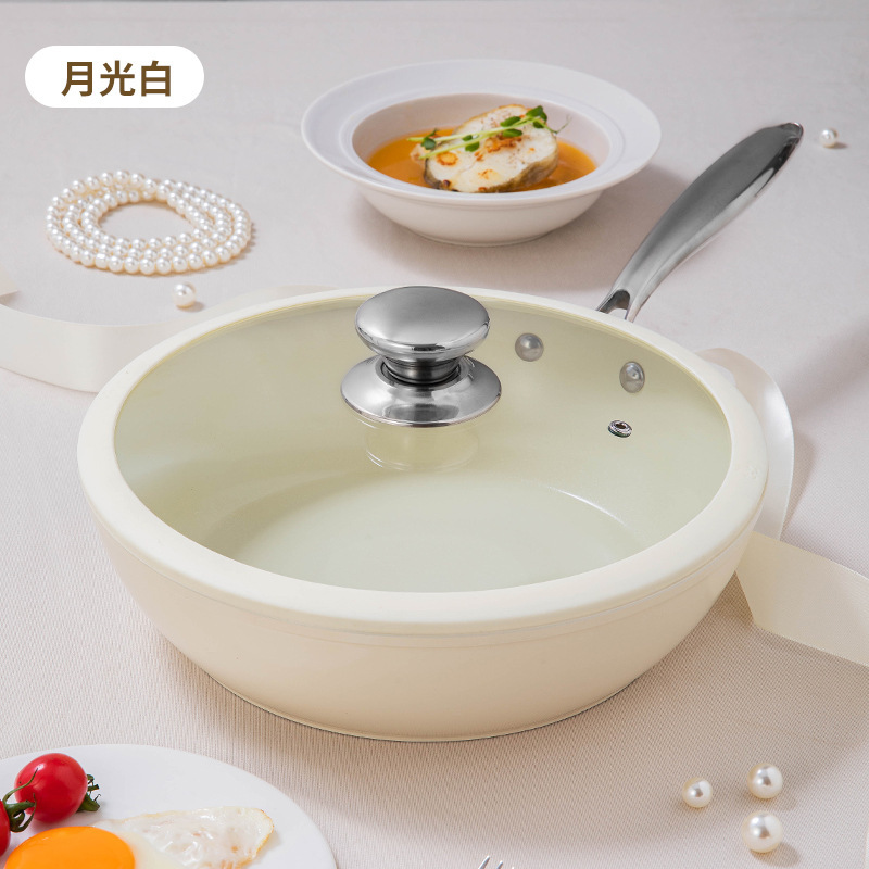Wholesale of popular titanium crystal porcelain frying pans, multi-layer non-stick frying pans, household covered cooking pans and induction cooker pans pic 3