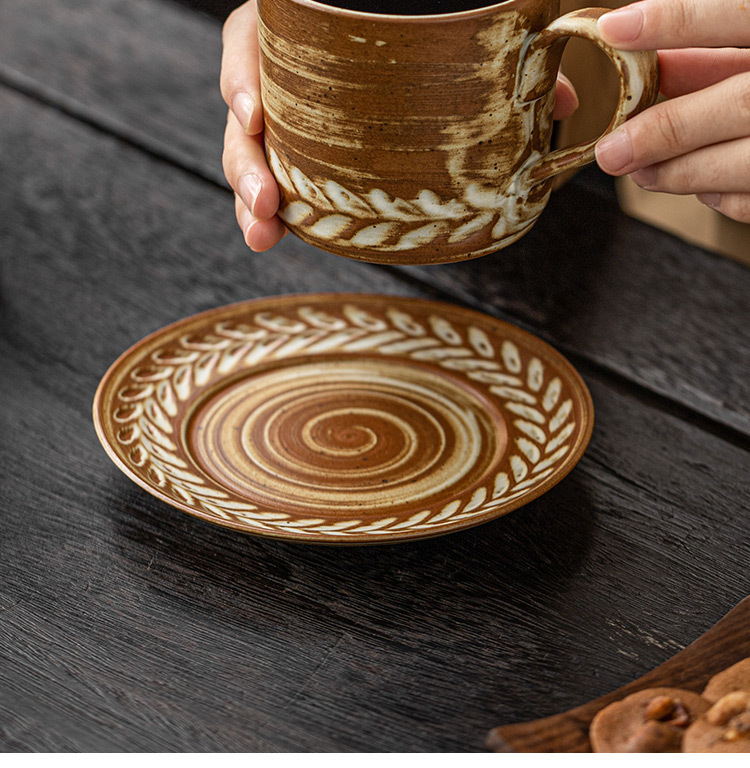 小麦纹咖啡杯碟套装家用复古欧式卡布奇诺拿铁杯子花式咖啡拉花杯详情13