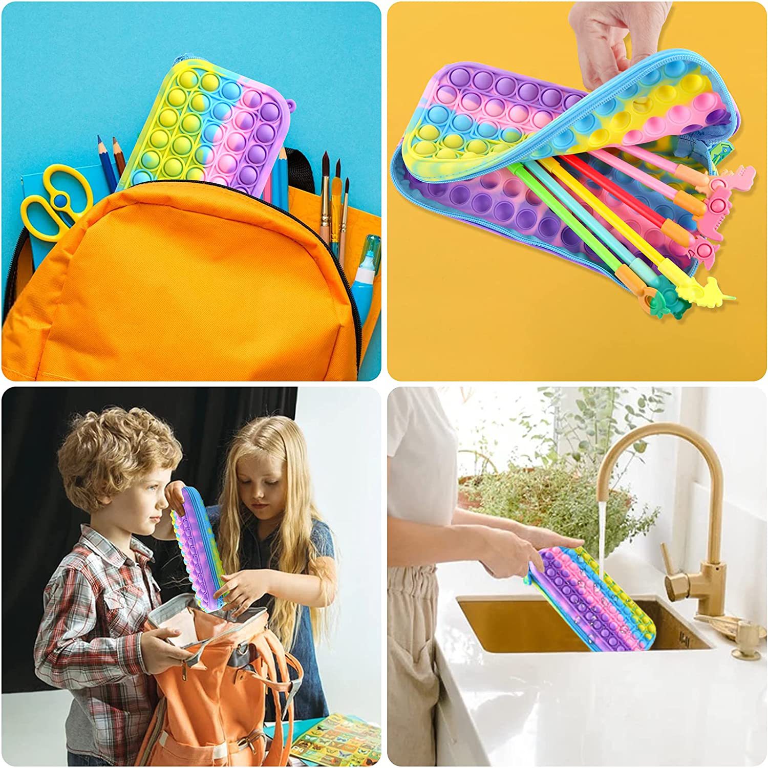 Venta directa de fábrica bolsa de pluma de silicona con cremallera cuadrada estudiante papelería almacenamiento bolsa de pluma caja de pluma portátil pic 10