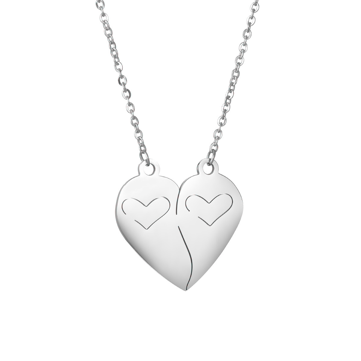 New popular couple necklaces in Europe and America, heart-shaped double-piece pendants, non-fading stainless steel jewelry factory wholesale pic 12