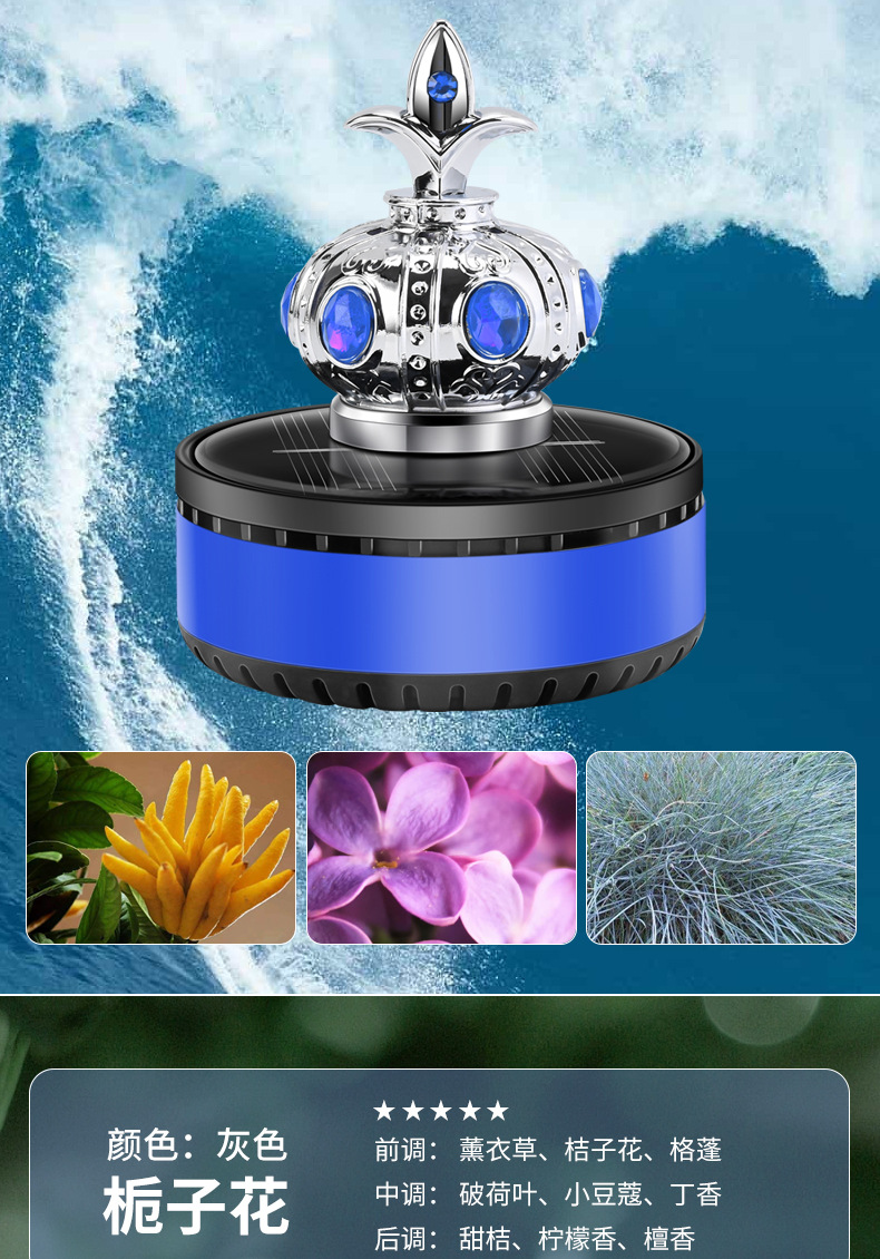 Personalized and creative car interior decoration, solar crown car perfume stand, car ornaments, car aroma, long-lasting and light fragrance pic 15