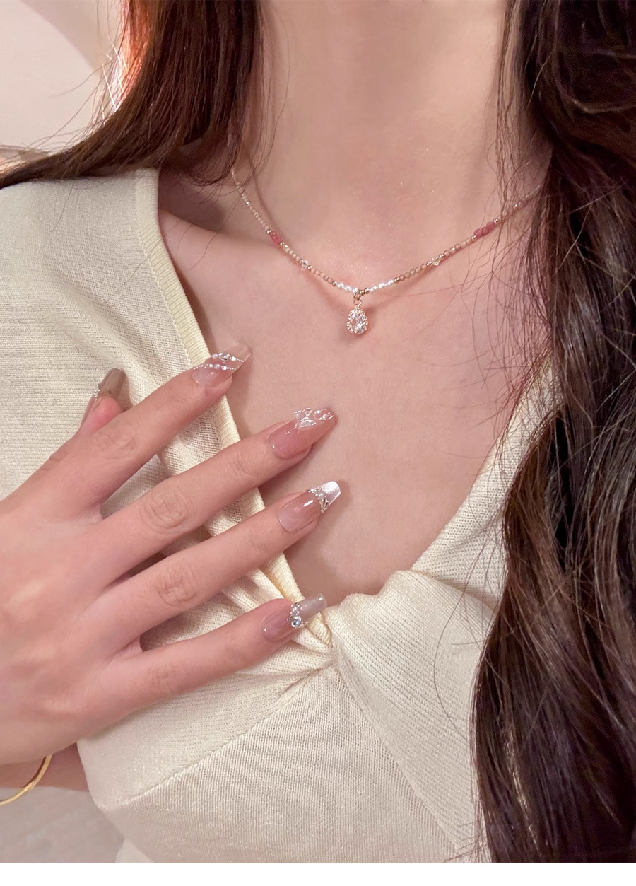 多巴胺项链不掉色女夏季高级感小众水晶锆石串珠吊坠锁骨颈链饰品详情5