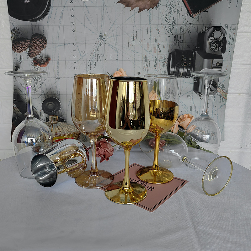 创意红酒杯6135电镀工艺品350ml 无铅纳钙玻璃鸡尾酒杯高脚电镀杯详情9