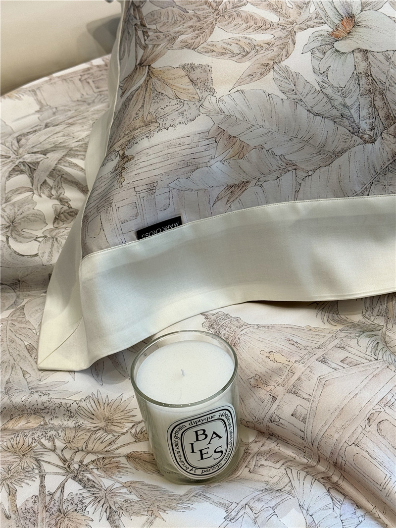 Cool ultra-fine denier Tencel summer light and cool condensation filament four-piece set, elegant printed sweat-absorbing nude bedding pic 51