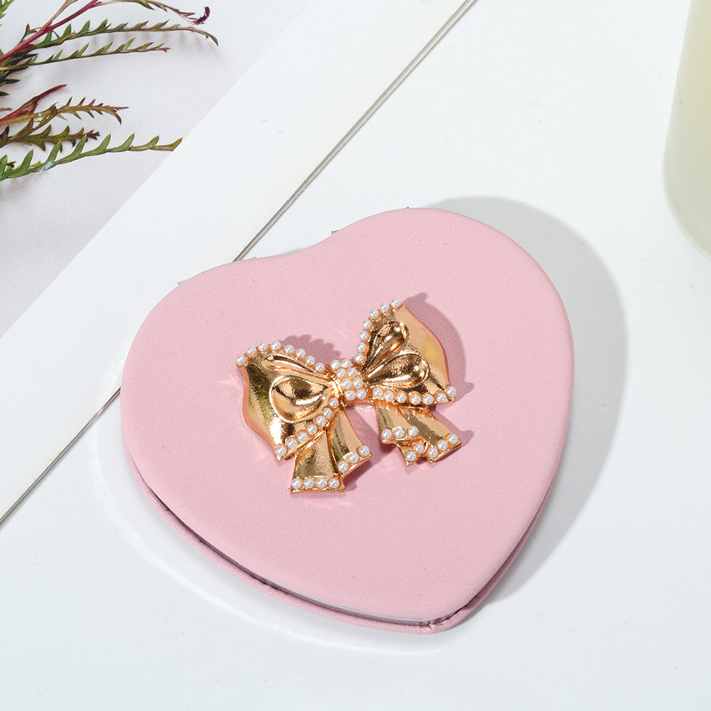 爱心蝴蝶结随身镜高级质感小镜子金属双面便携折叠化妆镜工厂批发详情6