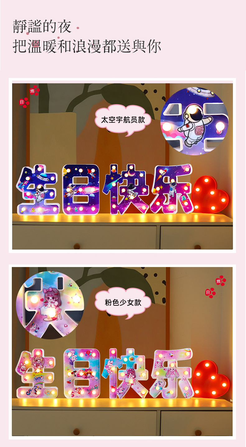 生日快乐灯求婚表白字母灯派对场景布置led灯蛋糕装饰灯发光灯牌详情10