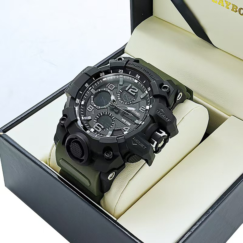 New male student watch with luminous waterproof dual display movement, outdoor chronograph sports fashion trend watch pic 2