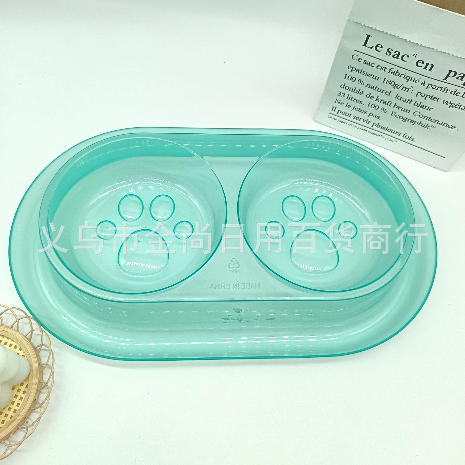 亚马逊冰透马克龙猫猫狗狗碗食盆塑料新品猫爪宠物双碗喂食碗批发详情7