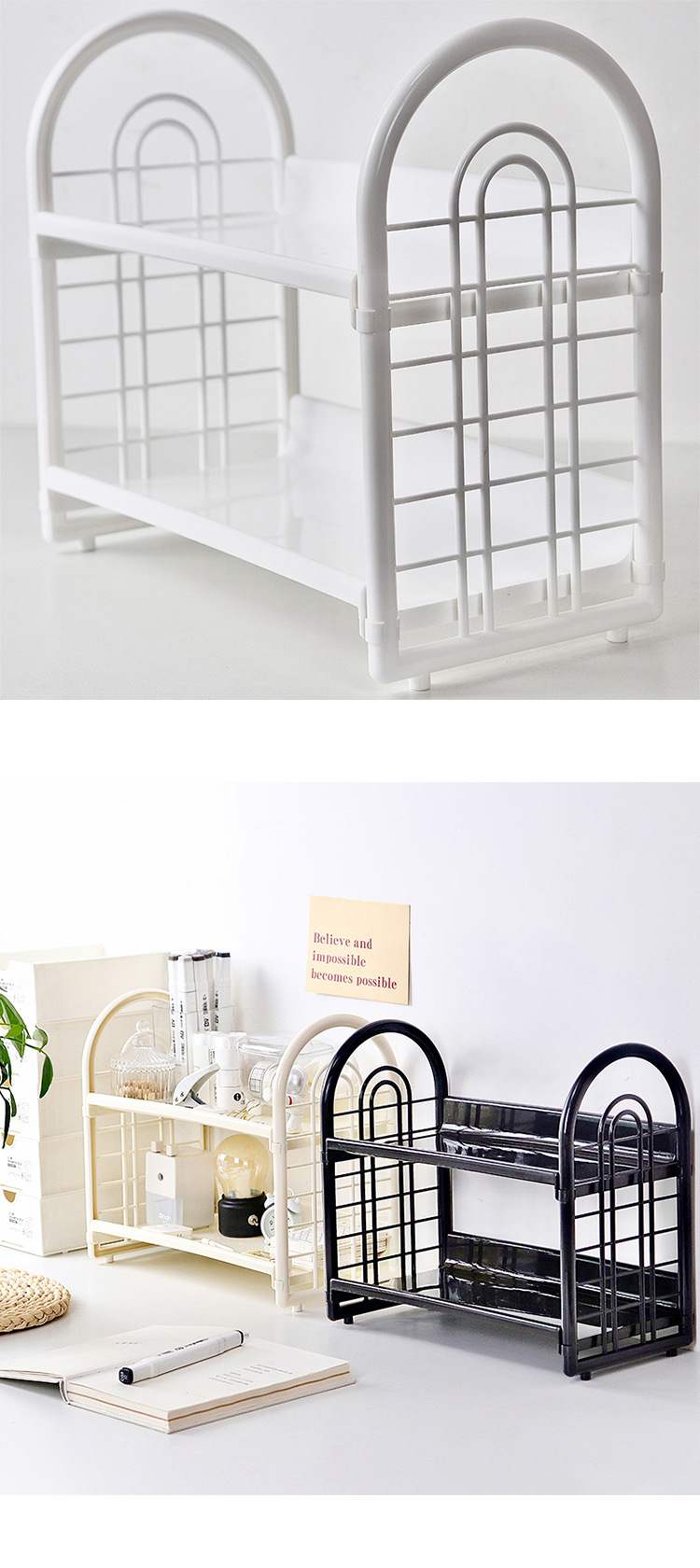 High appearance level desktop storage rack, ins style, multi-layered dormitory storage, book rack, computer office storage rack pic 6