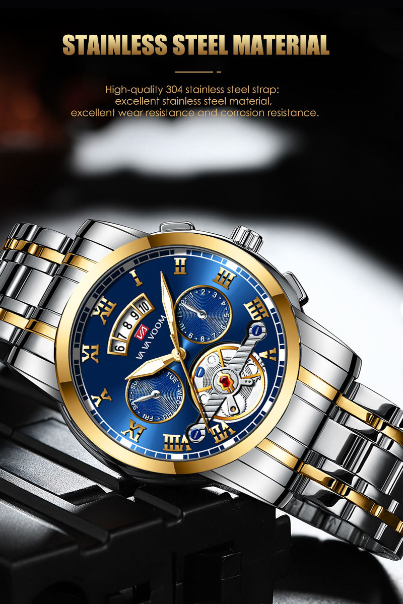 VA VA VOOM stainless steel tourbillon non-automatic mechanical multi-functional business watch, luminous waterproof watch for men pic 20
