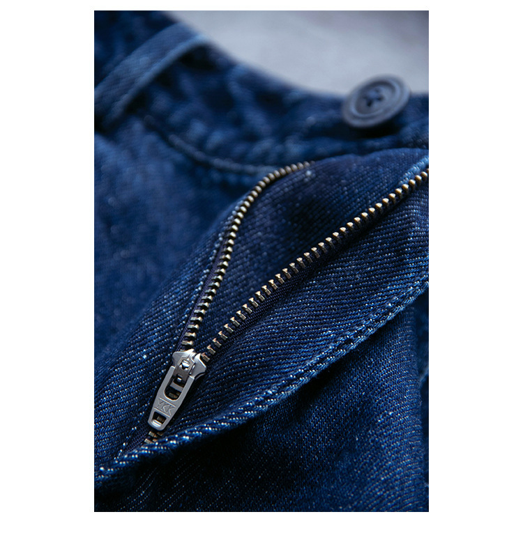 A niche all-season deep indigo blue mid-waisted loose and versatile wide-leg jeans pic 37