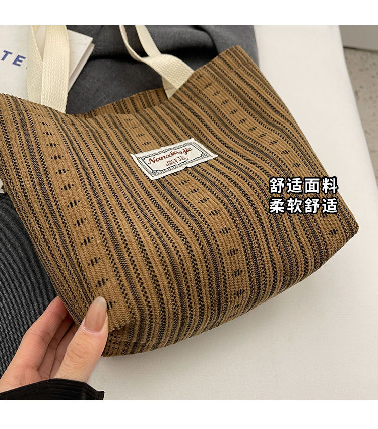 ins canvas bag for women, 2024 new Korean style casual striped handbag, large-capacity single-shoulder bag for commuting to school pic 4