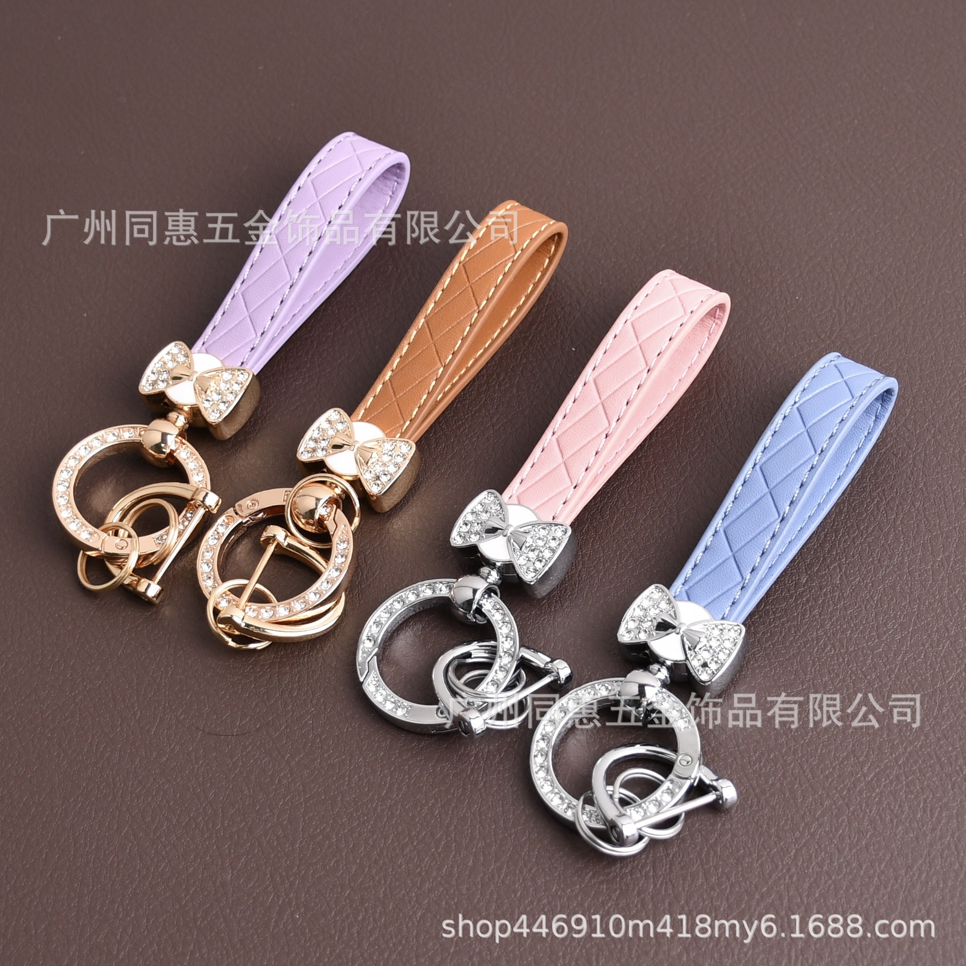 轻奢镶钻蝴蝶钥匙扣菱形时尚皮革汽车钥匙链可爱包包钥匙挂件批发详情6