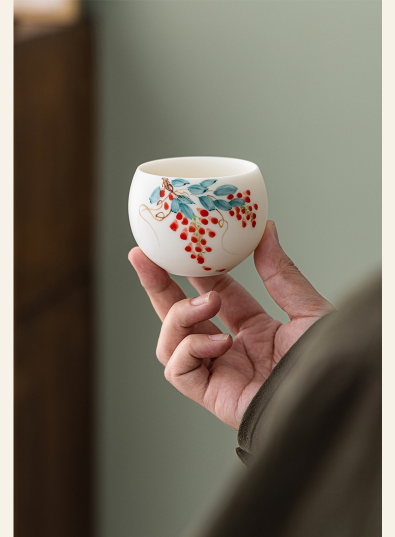 手绘素烧羊脂玉瓷主人杯伴手礼茶杯中国白茶具商务礼品套装品茗杯详情4