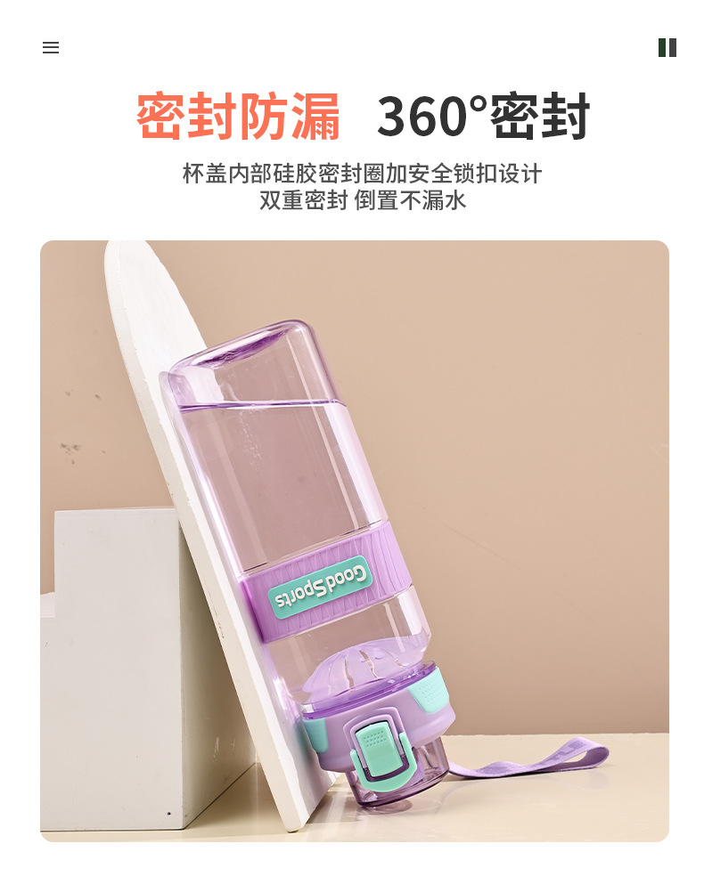 便携式方形透明塑料杯 简约设计一键弹盖直饮杯 大容量适合中学生户外运动水杯 防漏便捷塑料杯详情8