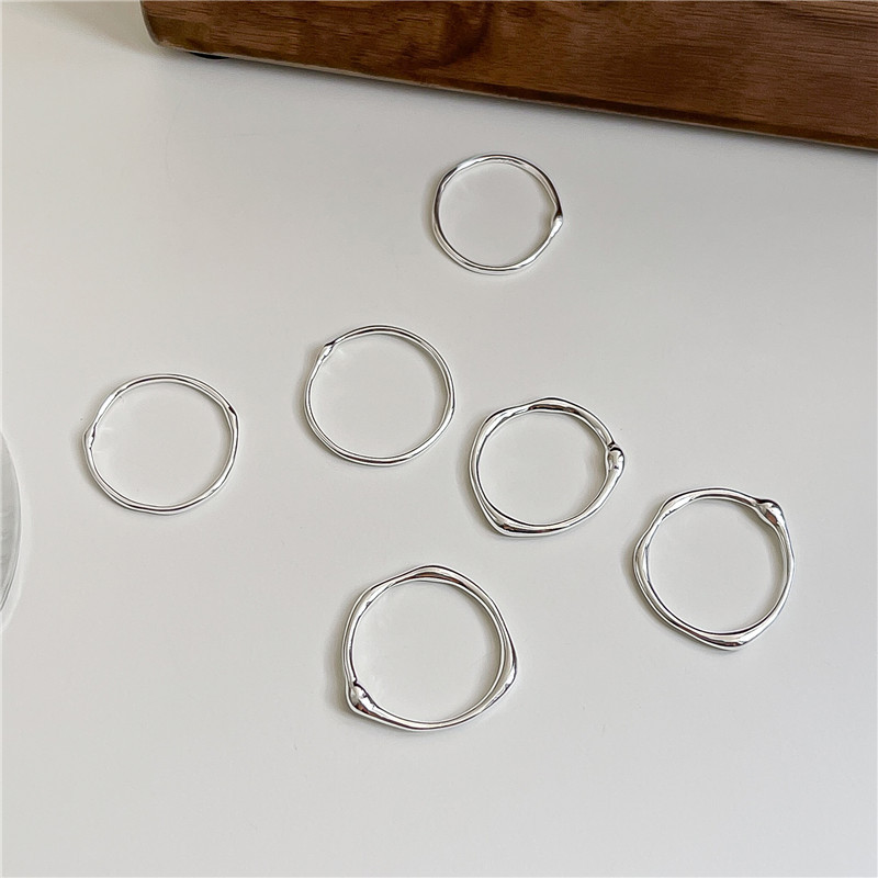 S925 pure silver handcrafted white silver irregular texture fine ring Liquid line finger joint ring overlapping band ring pic 9