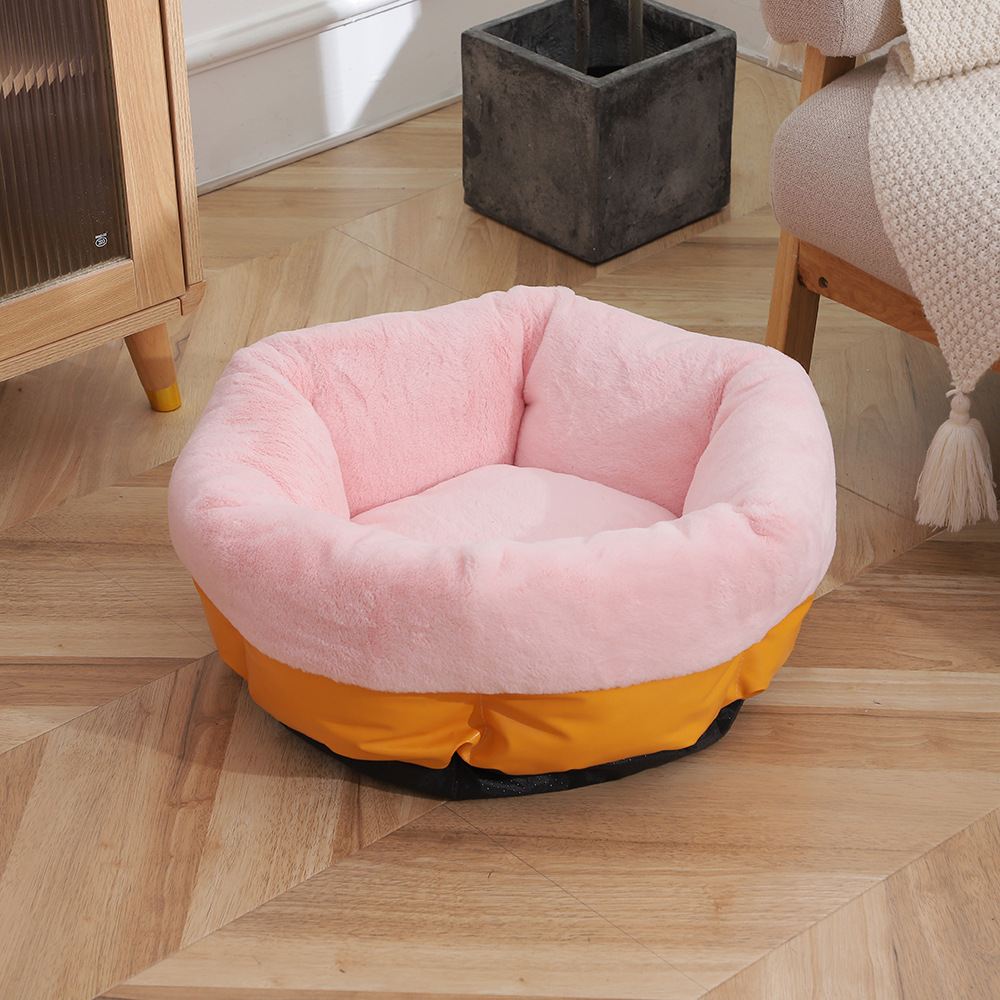 Winter fleece thickened pet sleeping beds, thickened rabbit fur turned out, pet round beds, thickened anti-slip bottom dog beds wholesale pic 11