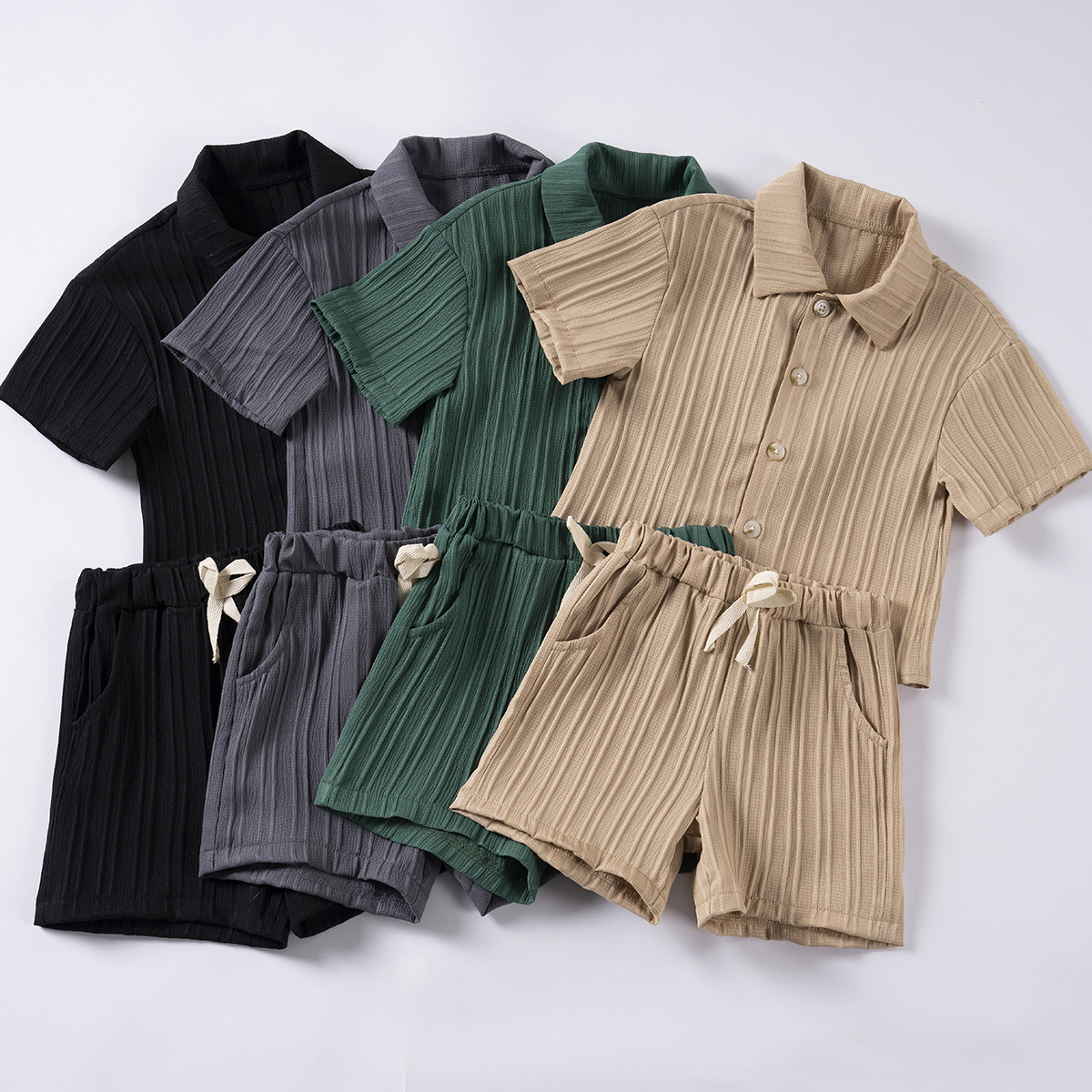 Hombre niño verano conjunto de camiseta de color sólido solo abotonado niños blusa de solapa manga corta aliexpress burst medio bebé niño pic 1