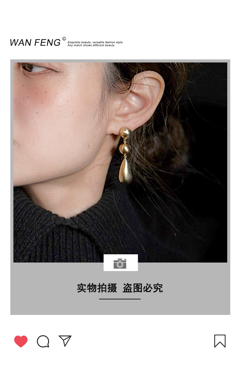 法式复古长款重工哑光拉丝水滴耳坠贵气简约高级感耳环显脸瘦耳饰详情1