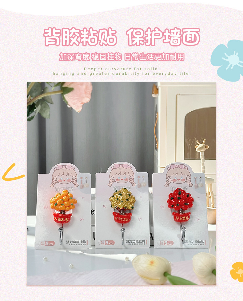 Cross-border best-selling resin cartoon cute strong adhesive key wall hanging, wall hanging hanger hook, seamless towel adhesive hook pic 3