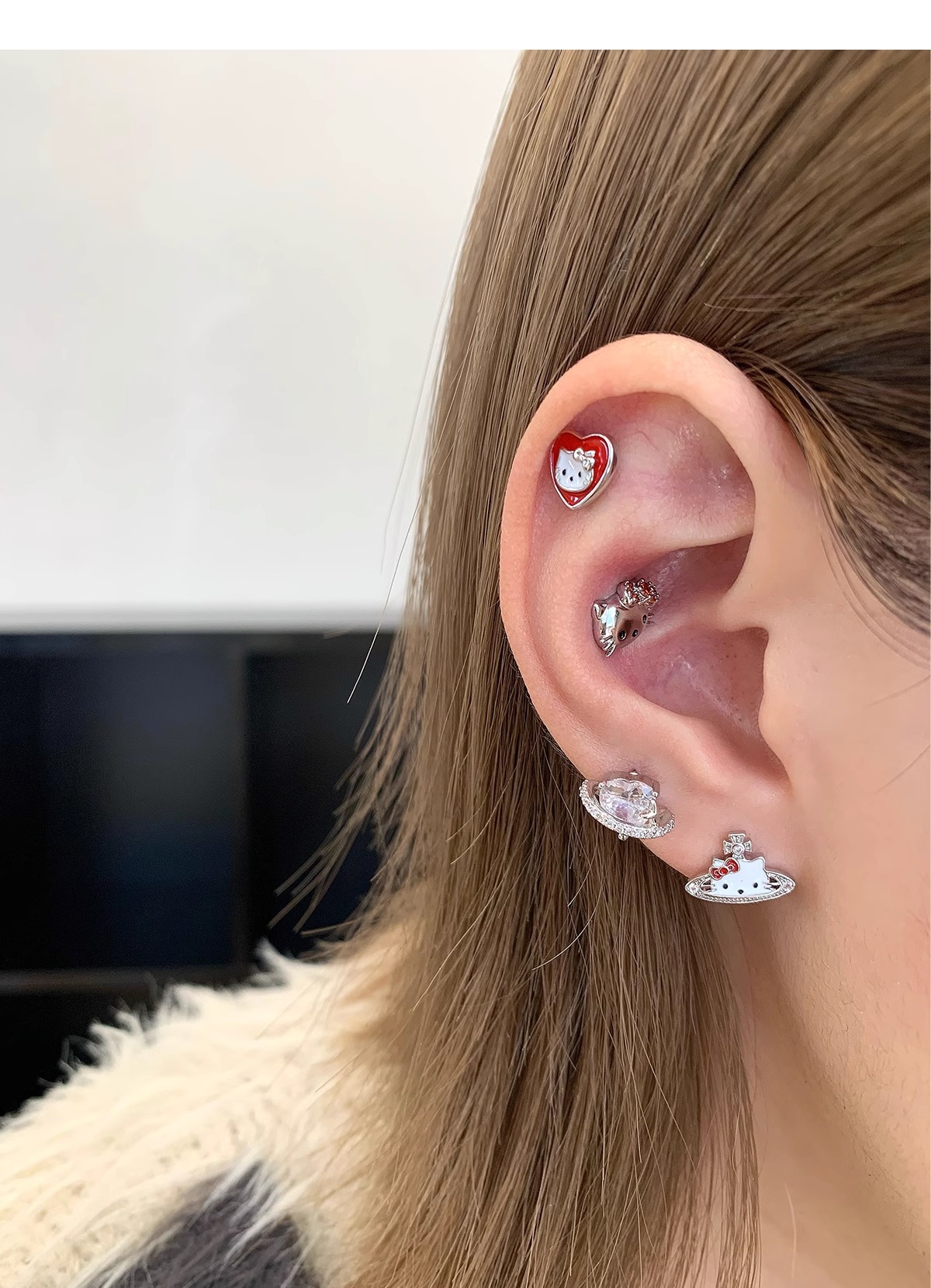 kt Home ear bone Stud sweet and cute titanium steel horseshoe ring Saturn ear Stud Titanium alloy ear bone stud cochlear stud earrings pic 16