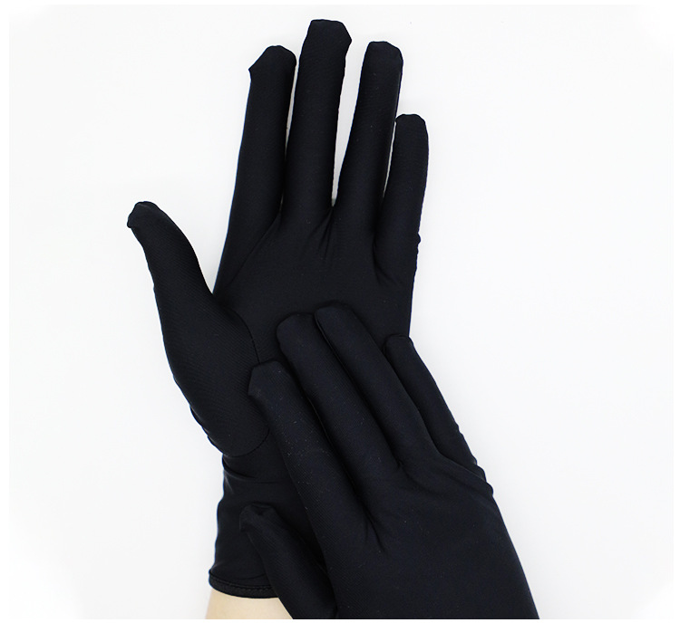 Factory wholesale spandex jewelry gloves, black and white elastic electronic factory counter sales, luxury shopping guide gloves logo pic 10