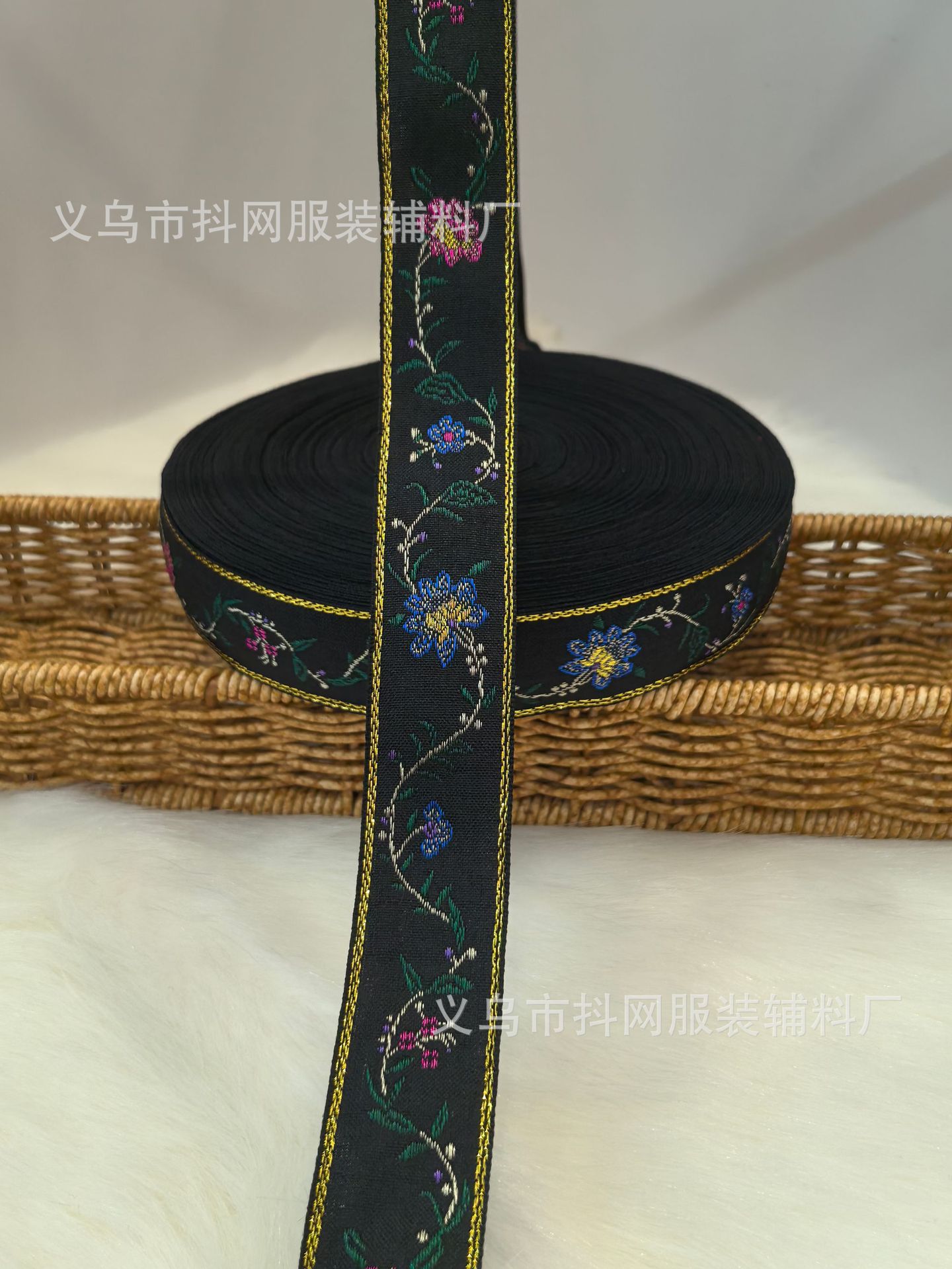 2.7-4.1cm new black background ethnic style jacquard embroidery nylon webbing gift box packaging tape performance costume pic 15