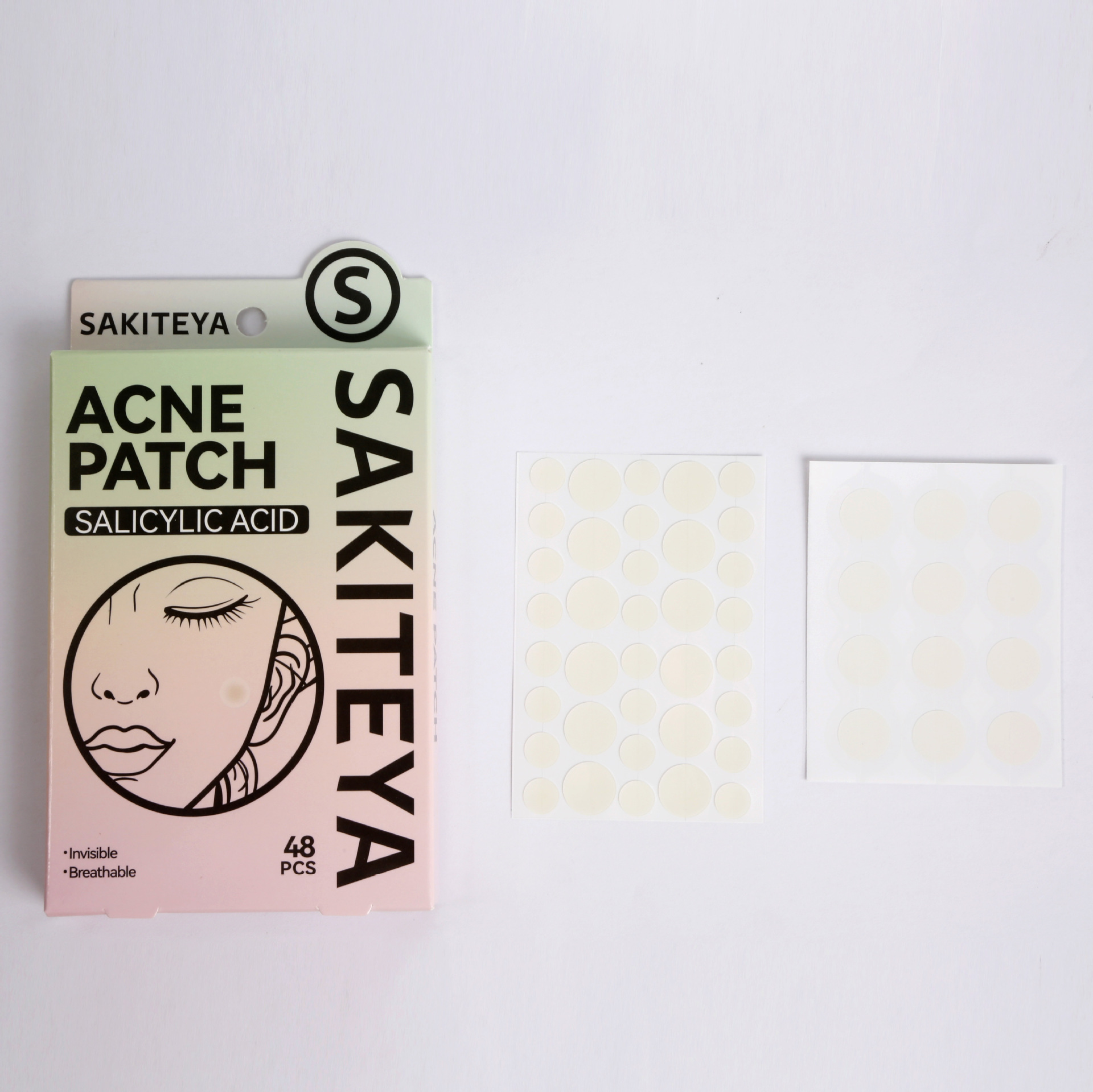 跨境出口英文痘痘贴隐形遮瑕透明日夜用48粒水杨酸超薄组合祛痘贴详情6