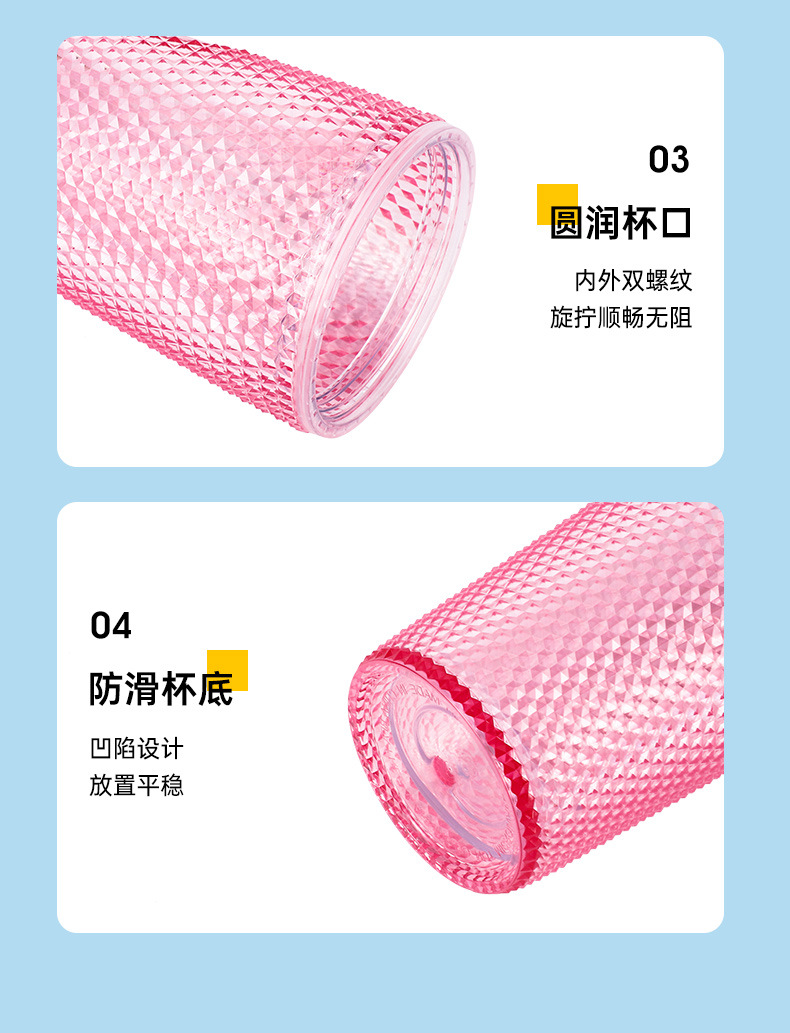 高颜值杯子双层榴莲杯创意扎手大容量塑料杯潮流便携吸管杯批发详情12