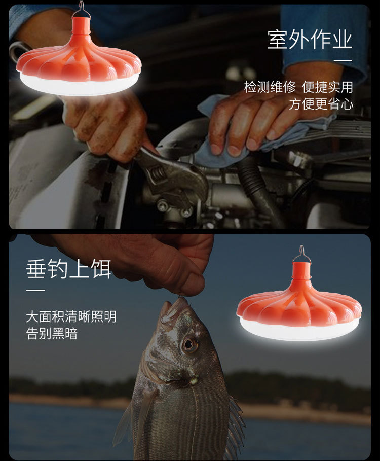 Wholesale of LED power failure emergency bulb lights, USB charging household night market outdoor camping lights, waterproof pumpkin flying saucer lights pic 3