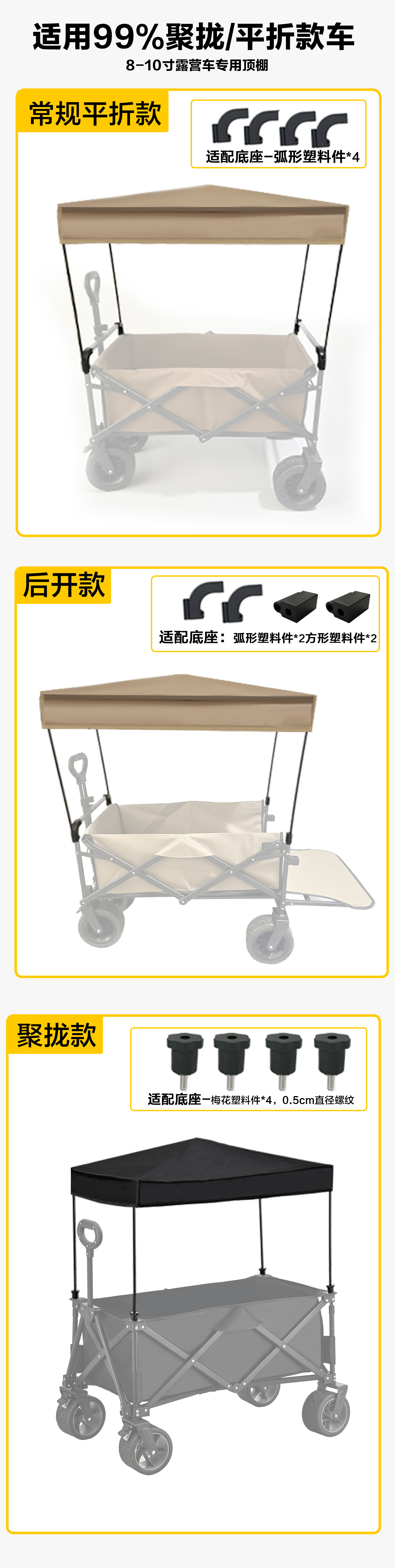 户外露营推车篷顶棚可拆卸野营车棚子带娃摆摊露营车雨棚便携式详情2