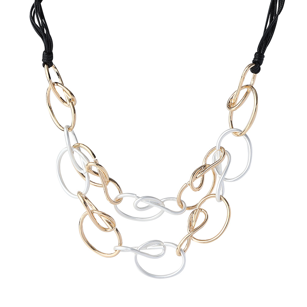 跨境专供欧美外贸爆款合金锁骨链时尚圆环饰品复古简约双层短项链详情4