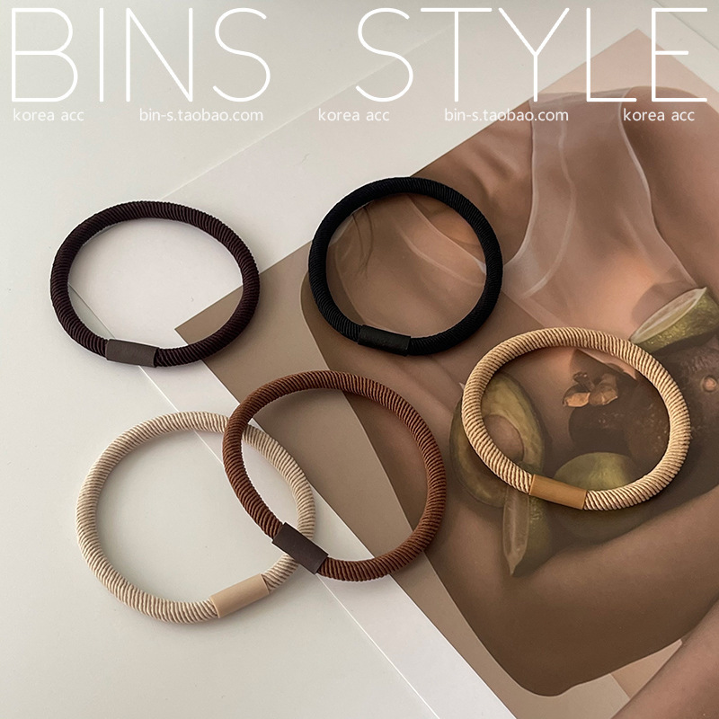 韩式棕色系高弹力发绳基础好用皮筋大地色斜纹扎发耐用头绳发饰详情10