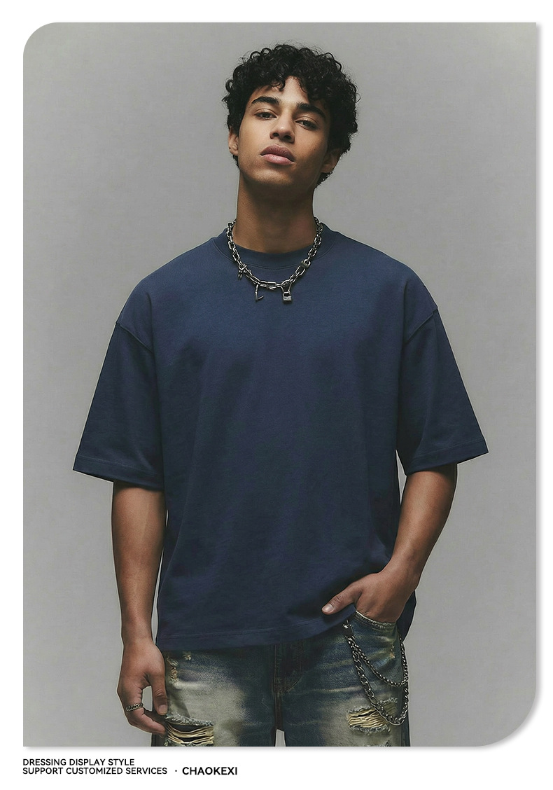 New pure cotton American-style solid-color youth T-shirt for men, 280g washed and aged trendy short-sleeved top custom-made pic 18