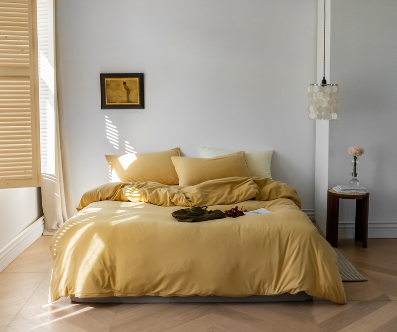 ins Japanese-style solid color all-cotton knitted cotton four-piece set, skin-friendly nude sleeping plain double-layer Indian cotton bed sheet pic 143