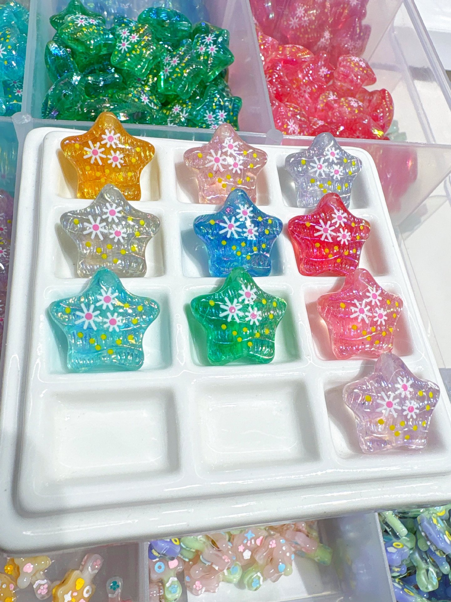 鑫振山印花油画五角星通孔散珠diy手机链挂件饰品树脂配件详情3