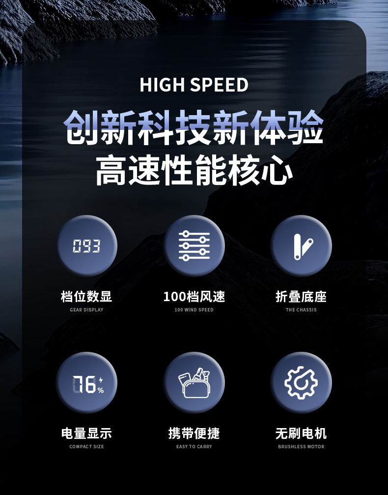 F13手持小风扇100档风速调节办公室静音户外长续航大风里跨境礼品详情5