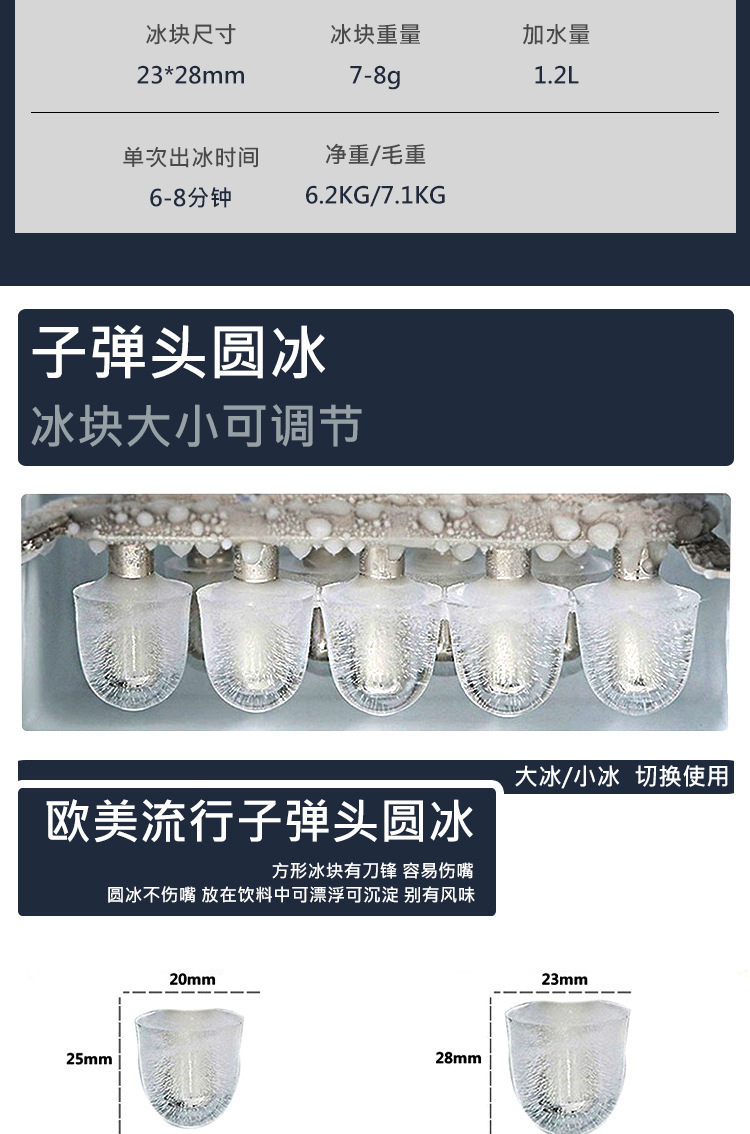 Small ice maker, household mini cube ice, dormitory desktop portable, fully automatic intelligent bullet ice, cross-border ice making pic 12