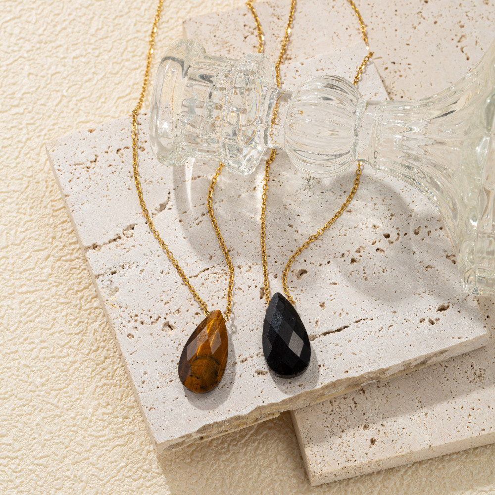 跨境热销新款时尚简约水滴天然石项链小众设计吊坠批发饰品项饰品详情3