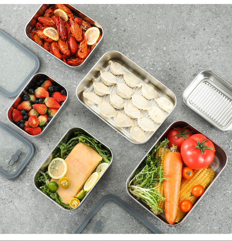 不锈钢食品级304保鲜盒长方形密封饭盒收纳盒储物盒冰箱带玻璃盖详情23