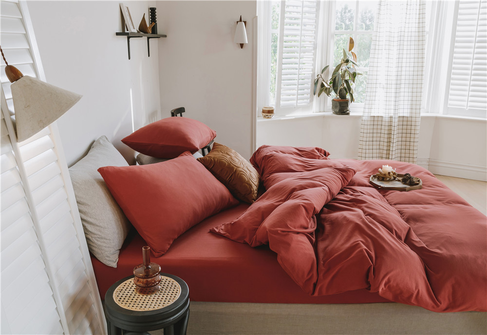 ins Japanese-style solid color all-cotton knitted cotton four-piece set, skin-friendly nude sleeping plain double-layer Indian cotton bed sheet pic 69