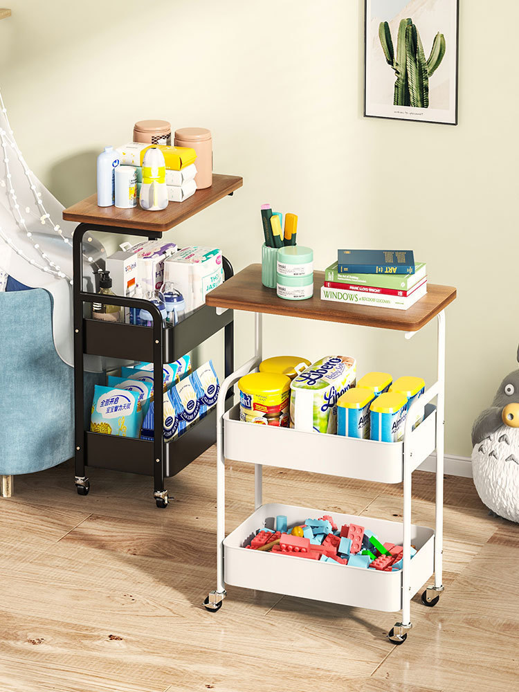 厨房置物架多层桌面可移动办公室收纳小推车带桌板卧室铁艺零食架详情10