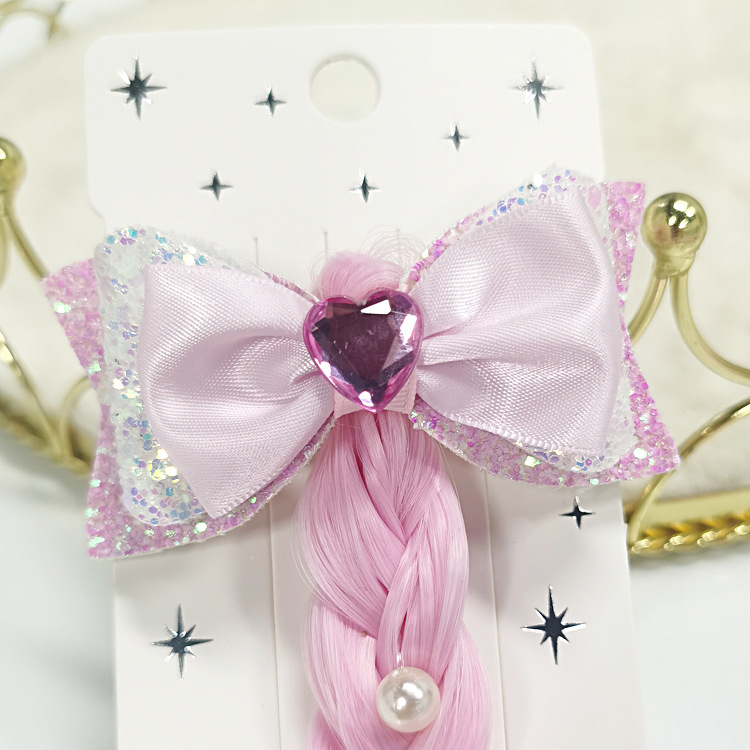 外贸新款公主蝴蝶结假发辫子女童可爱渐变辫发发夹儿童发饰批发详情11